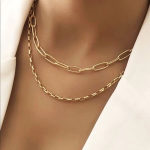 Gold Paperclip link double layer Necklace